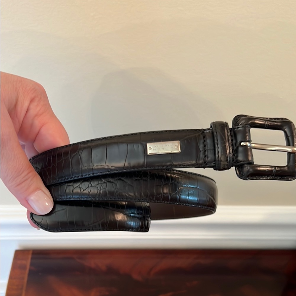 Coach Black Leather Crocodile Embossed Belt Solid Brass Italian size Medium